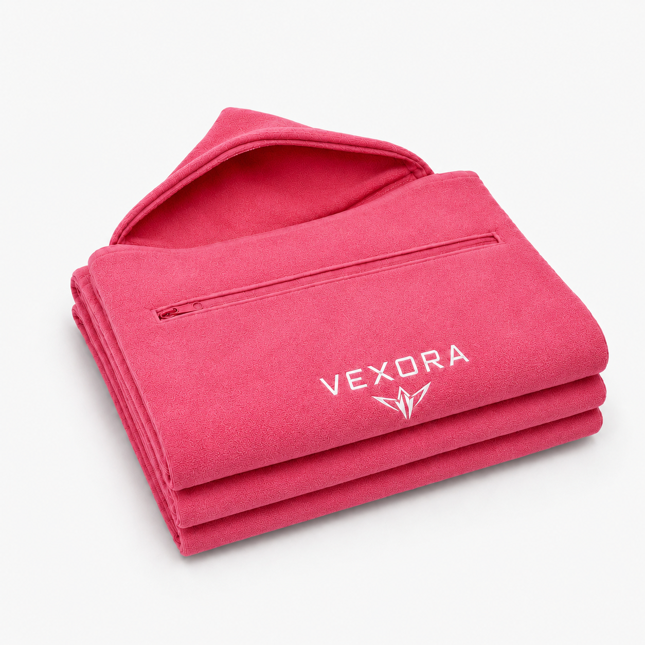 Vexora — Toalla deportiva con capucha, color rosa, plegada con bolsillo con cremallera