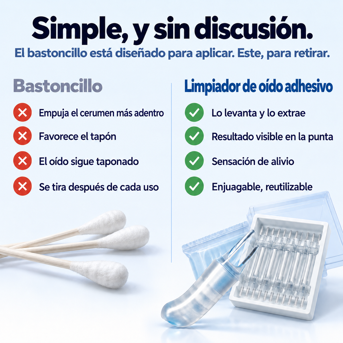 La punta captura el cerumen y lo retira