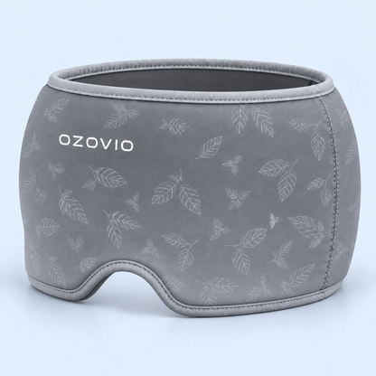 Máscara antimigraña OZOVIO en color gris, con el estampado de hojas en relieve