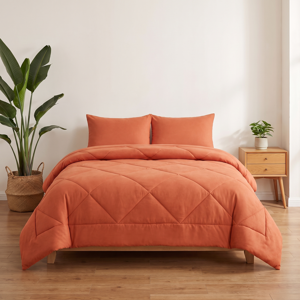 Nórdico 2 en 1 OZOVIO naranja atardecer sobre una cama doble, funda cosida, sin sábanas